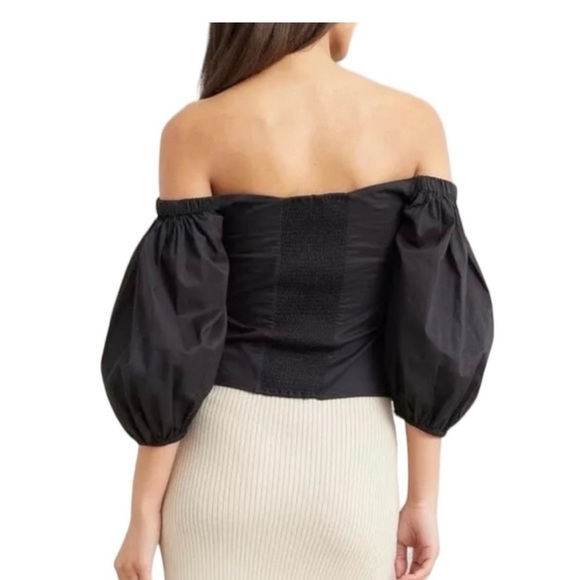 Modern citizen black off shoulder puff sleeve cinched top small - Picture 2 of 6